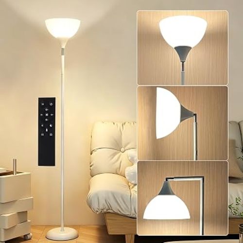 Flexible 90-Degree Foldable Floor Lamp - Remote Control, Stepless Color Temp & Brightness, Space-Saving Adjustable Standing Light for Bedroom, Office, Living Room & Study White