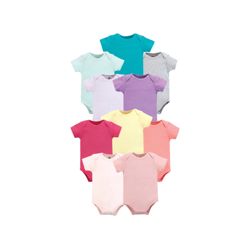 Hudson Baby Unisex Short Sleeve Bodysuits, 10-Pack, Sizes Newborn-24 Months