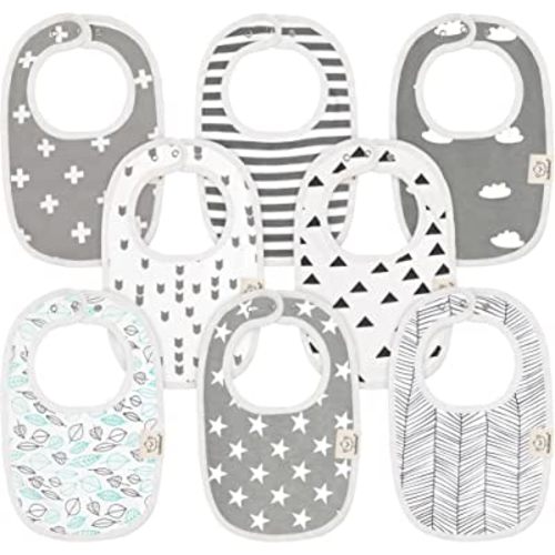 8-Pack Organic Baby Bibs for Girls & Boys - Teething Baby Bibs for Boy, Girl - Newborn Bibs for Baby Girl, Boy (Grayscape)