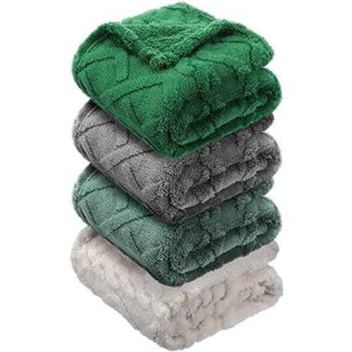 4 Pcs Fleece Baby Blanket 30 x 40 3D Fluffy Baby Blanket for Boys Nursery Bed Baby Girl Blanket Infant or Newborn Receiving Blanket Swaddling Blankets(Green Set)