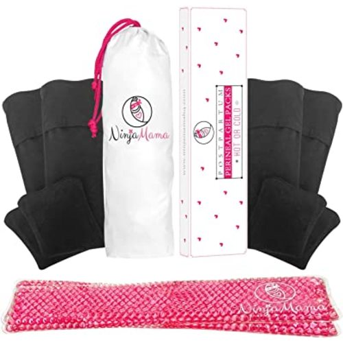 Ninja Mama Perineal Ice & Heat Reusable Therapy Packs Pack of 2 for Postpartum Relief Hemorrhoid Pain Childbirth Recovery Care Labor & Delivery Essentials with 4 Washable Sleeves. (Standard)