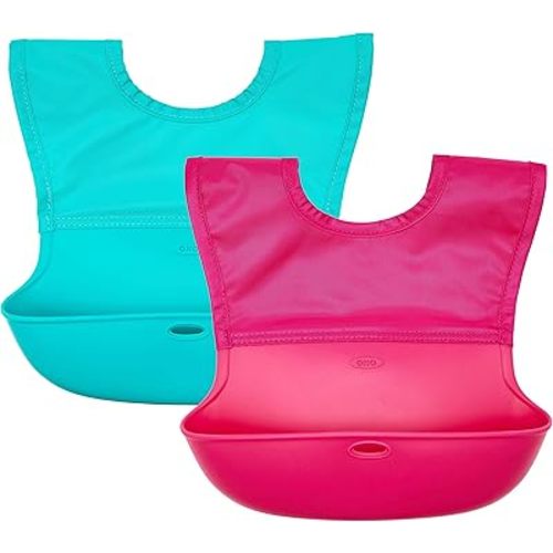 OXO Tot Roll-Up Bib 2 Pack - Pink/Teal