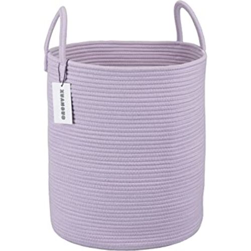 Rope Laundry Basket Hamper for Clothes Woven Storage Basket for Living Room Bedroom Boho Tall Rope Baskets for Blanket Toys Pillow Towels Baby Nursery Hamper Bin Large purple or lavender