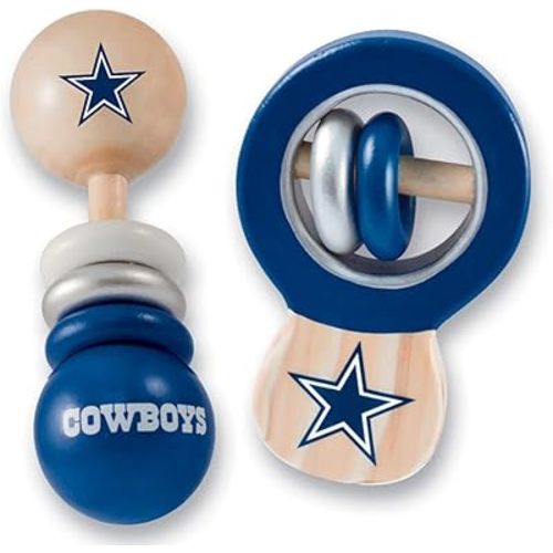 BabyFanatic Wood Rattle 2 Pack - NFL Dallas Cowboys - Officially Licensed Baby Toy Set