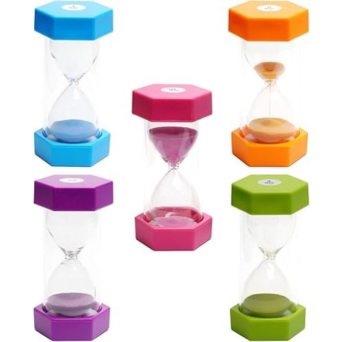 SANDTIMER 5 PcsColorful Hourglass, Sand Timers, Acrylic Hourglass Timer, Kitchen Timer,1/3/5/10/30 Minutes Sandglass for Classroom, Home, Kitchen, Office Decoration
