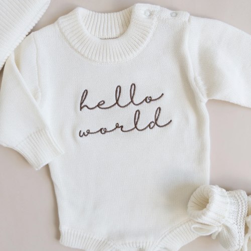 Hello World Knit Romper - Cloud