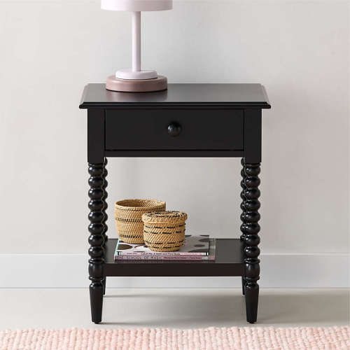 Jenny Lind 21" Black Wood Spindle Kids Nightstand with Drawer