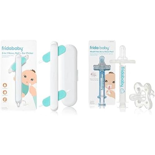 Frida Baby 3-in-1 Nose, Nail + Ear Picker + Frida Baby Medicine Pacifier, Medicine Syringe & Accu-Dose Pacifier