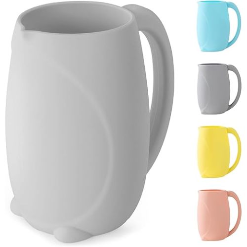 Bath Rinse Cup with Easy Grip Handle - Baby Brand, Children's Shampoo and Body Wash Rinser, Food Grade Silicone, Penguin (Grey)