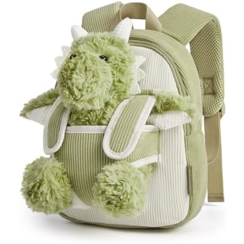 mommore Toddler Backpack with Detachable Dinosaur Doll Boys 2-4 Birthday Gift Corduroy Toddler Plush Backpack for Daycare