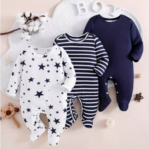Baby Boy 3pcs Star & Striped Print Jumpsuit Set