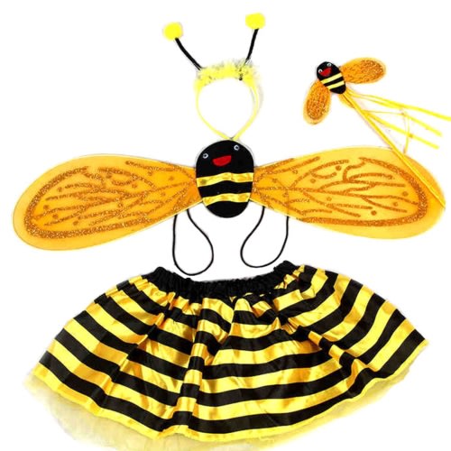 Miarnea 4Pcs Toddler Princess Dress up Trunk Set Bee, Butterfly, Fairy Role Play Costume Set for Little Girls for Kids Aged 3-7