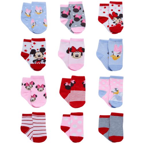 Disney Baby Girls' Socks - 12 Pack Minnie Mouse, Daisy, Princess Socks (Newborn/Infant)