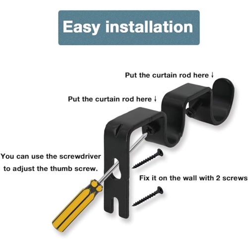 OVOV Double Curtain Rod Brackets for Curtain Rod Heavy Duty Curtain Rod Holders (Black) for 1"&5/8" 3 Pack