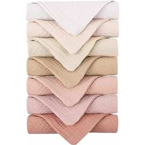 Konssy Baby Muslin Washcloths 7 Pack -100% Cotton Baby Bath Washcloths, Soft Baby Wash Cloths and Absorbent Burp Cloths for Newborn Kids Girls and Boys, 11x11 inches