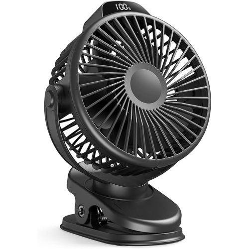 Koonie Portable Clip On Fan, Small USB Fan Battery Operated, 3 Speed Rechargeable Mini Fan With LED Display, 360° Rotate Personal Cooling Desk Fan for Stroller Travel Camping Golf Gym