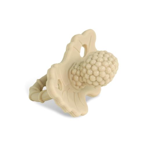 RaZbaby RaZberry Silicone Teether Pacifier – Teething Relief for Infants, Food-Grade, BPA-Free, Hands-Free Design, Natural Berrybumps Fruit Texture for Sensory Development, Freezable – Caramel