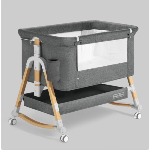HARPPA Cuddly 3-in-1 Baby Bassinet Bedside Sleeper for Reflux | Attaches to Bed, Adjustable 5 Heights, Non-Toxic & CPSC Certified | Sturdy Aluminum Frame, Portable Wheels, Tool-Free Setup, Gentle Rocking | Perfect for Newborns, Infants, Small Spaces & Saf