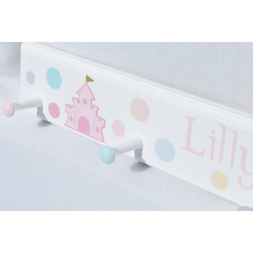 Princess Pastel Polka Dots . Castle . Crown . Girls Coat Rack . Girls Wall Hooks . Pastel Room Decor . Personalized Gift for Baby Girl