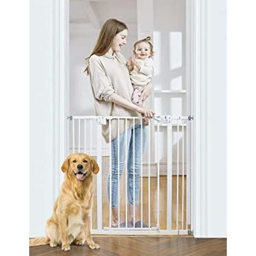 InnoTruth 29"- 39.6“ Baby Gate for Doorways and Stairs, 36" Extra Tall No Drill Wall Protected Dog Gate, 45cm Wide Walk Thru Auto Close Metal Child Gate, Easy to Install and One-Hand Opening, White