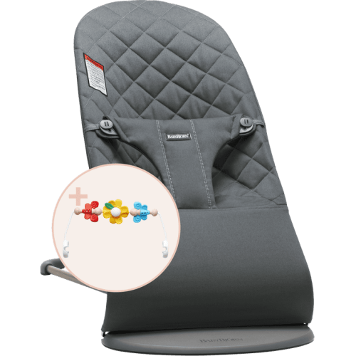 BabyBjörn Bouncer Bliss and Toy Bar Bundle - Anthracite/Flying Friends