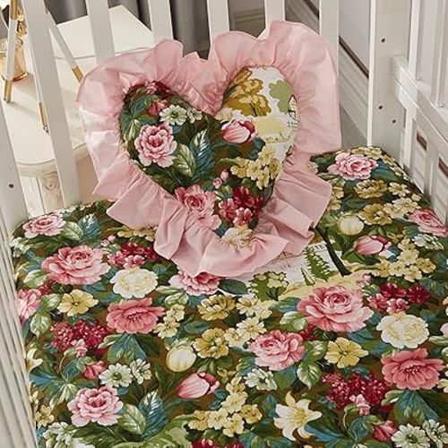 Brandream Floral Crib Bedding Sets for Girls Nursery Baby Bedding 3 Piece Garden Farmhouse Comforter, Fitted Crib Sheet, Lace Crib Skirt