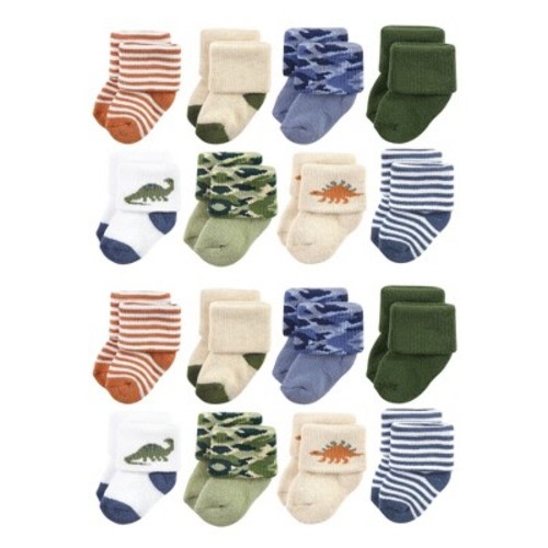 Hudson Baby Cotton Rich Baby Terry Socks 16-Pack, Color: Dinosaur explorer, Size: 0-6 months