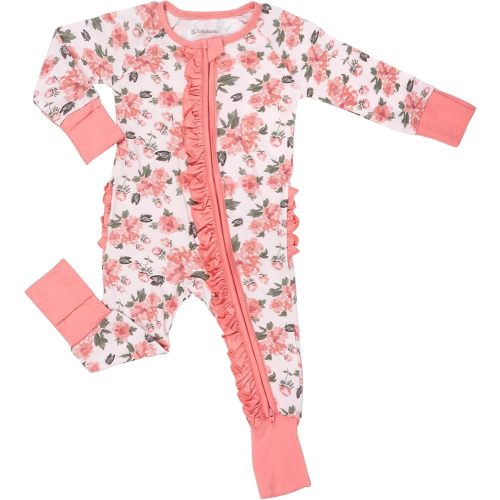 LollyBanks Baby Pajamas for Girls, 2-Way Zipper Infant Romper, 95% Viscose Made from Bamboo and 5% Spandex, Baby Sleepers 3-6 Months (Pink Peony Print)