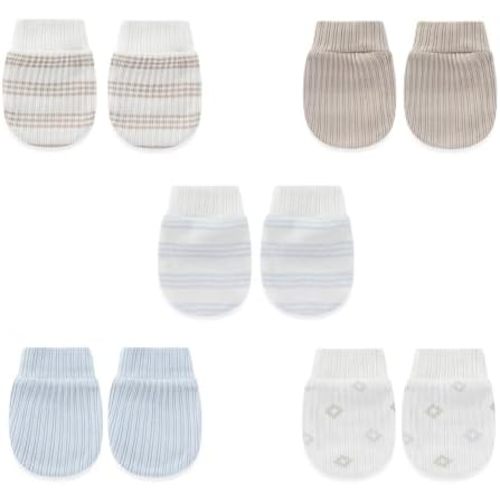 falianni 5 Pairs Baby Not Scratch Mittens 0-6 Months New Born Boy Girl Gloves Cute Infant Accessories