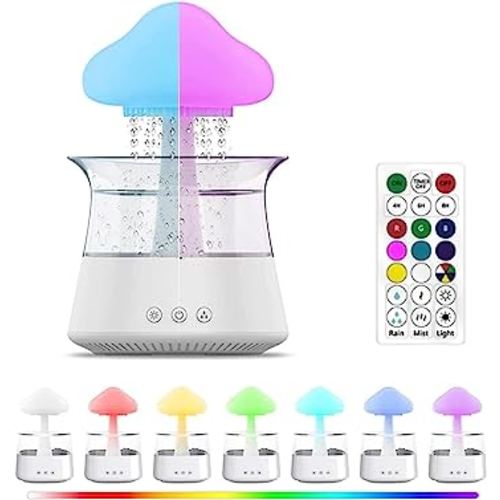 Rain Humidifier Diffuser with 7 Colors Night Lights,Essential Oil Aroma Therapy Diffuser with Remote Control,Timming, Mushroom Humidifier (Color : White)