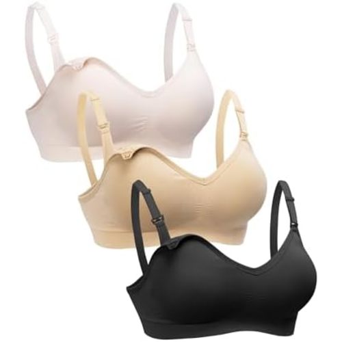 HOFISH Maternity Nursing Bras for Breastfeeding, 3 Pack Pregnancy Deep V Neck Wireless Bra with Extenders & Clips
