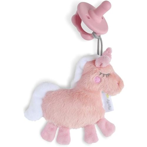 Itzy Ritzy Pacifier & Lovey Set - Includes Silicone Pacifier with Stuffed Animal Lovey - Detachable Plush Unicorn Pacifier Holder & Coordinating Pink Silicone Pacifier, Ideal for Ages 0 Months & Up