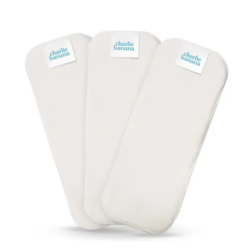 Charlie Banana Baby Super Absorbent Deluxe Reusable and Washable Fleece Inserts for Cloth Diapers, Newborn/Booster Size, 3 Pack