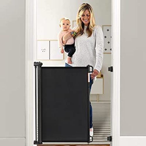 Momcozy Baby Gate, Retractable Baby Gate or Dog Gate 【Easy to USE】 for 33" Tall, Extends up to 55" Wide, Baby Gate for Stairs, Doorways, Hallways, Indoor, Outdoor