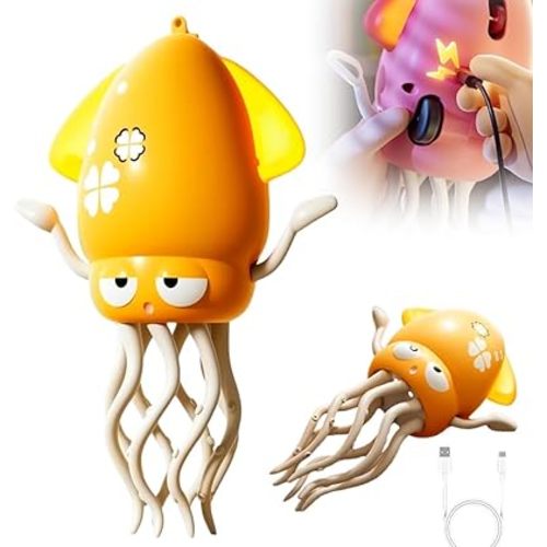 Electric Dancing Octopus Toy, 2025 New Crawling Dancing Automatic Obstacle Avoidance Octopus Sensor Toy, Funny Octopus Robotic Music Toys with LED Lights & Music Toys Gift (Yellow)