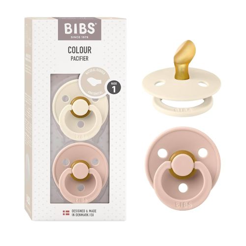BIBS Pacifiers - Set of 2 | Colour Pacifier with Anatomical Nipple | BPA-Free Natural Rubber | Made in Denmark | Ivory/Blush | Size 0-6 Months