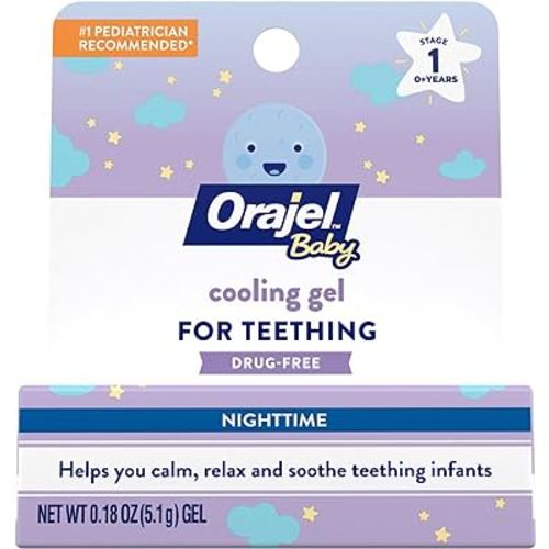 Orajel Baby Nighttime Cooling Gel for Teething, Drug-Free, 1 Pediatrician Recommended Brand for Teething, One .18oz Tube