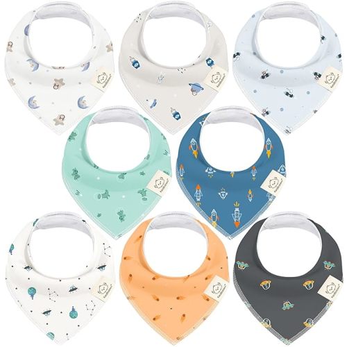 KeaBabies 8-Pack Organic Baby Bandana Drool Bibs for Boys Girls - Soft Cotton Drooling & Teething Bibs for Infants, Toddlers, Super Absorbent Cotton Bandana Bibs for Baby Boy & Girl, Unisex (Cosmo)
