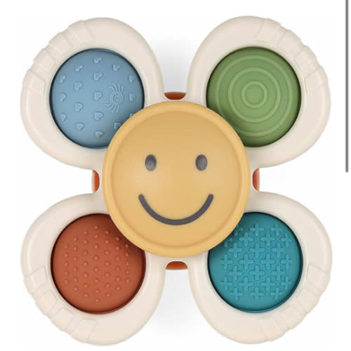 Itzy Ritzy Pop & Whirl – Fidget Spinner Travel & Bath Toy for Babies & Toddlers – Fidget w/Textured Silicone Poppers to Develop Fine Motor Skills – Sticks to Highchairs, Tables, Tubs More (Smile)