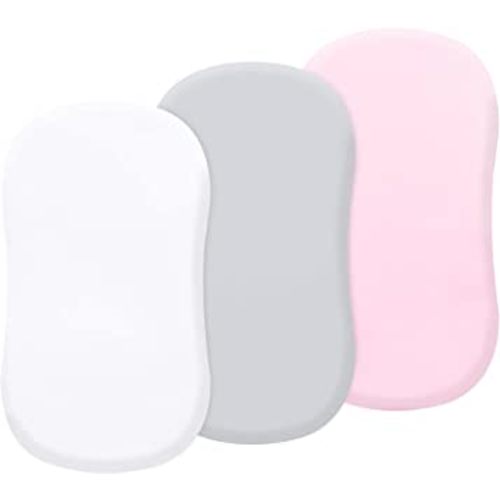 David's Kids 3 Pack Bassinet Sheets, Ultra Soft Silky Breathable Cradle Sheets for Boys Girls Neutral，Univeral Fit for Most Cradle and Bassinet Mattress, White & Light Grey & Pink