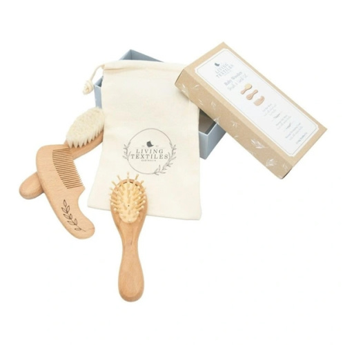 3 Pieces Wooden Brush & Comb Set in Brown