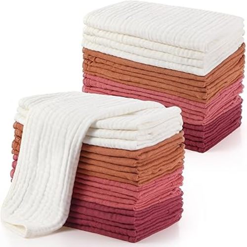 Buryeah 20 Pcs Large 20 x 10 Inch Burp Cloths Multi Colors Washcloths Baby Burping Cloth Diapers 6 Absorbent Layers Face Towels (Multi Colors)