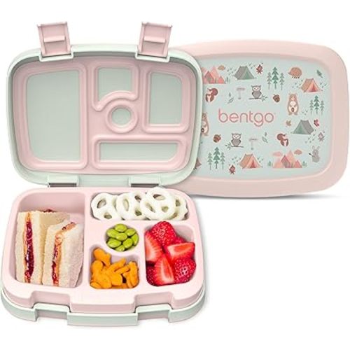 Bentgo Kids Prints Leak-Proof, 5-Compartment Bento-Style Kids Lunch Box - Ideal Portion Sizes for Ages 3-7, Durable, Drop-Proof, Dishwasher Safe, & Made with BPA-Free Materials (Nature Adventure)