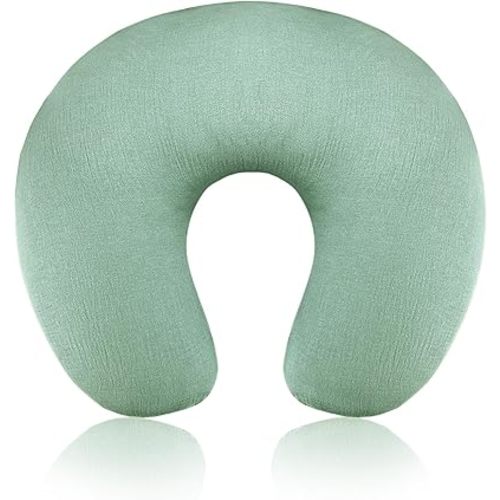 Baby Nursing Pillow Cover, Removeable Breastfeeding Pillow Slipcover, Muslin Nursing Pillow Case for Newborn Boys Girls, Soft Fabric Fits Snug On Infant, Washable & Breathable, Green (Cover Only)