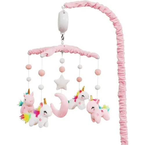Baby Crib Mobile - Unicorn Crib Mobile for Girls with 25 Inches Mobile Arm and 35 Lullabies Musical Box, 3 Modes Digital, Volume Control, Essential Gift for Infant Bedroom Hanging Decor