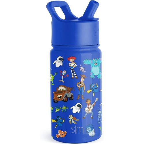 Simple Modern Disney Pixar Kids Water Bottle with Straw Lid | Reusable Insulated Stainless Steel Cup for Boys, School | Summit Collection | 14oz, Pixar Mashup on Blue