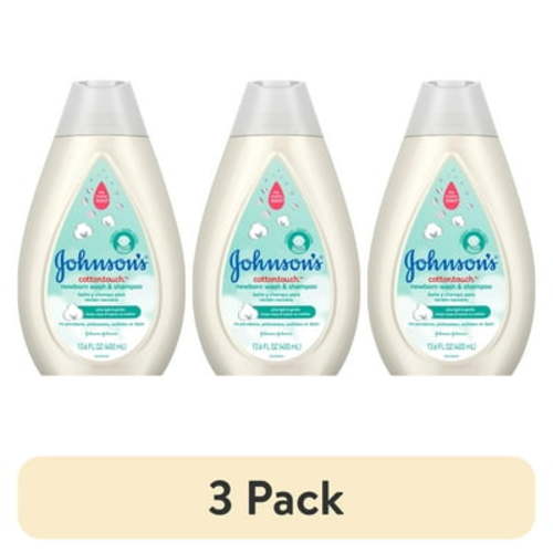 (3 pack) Johnson's CottonTouch for Newborn Baby and Toddler Bath Shampoo and Body Wash, 13.6 oz
