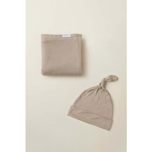 Taupe Swaddle + Hat Set
