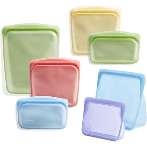 Stasher Premium Silicone Reusable Food Storage Bags, 7-Pack, Rainbow, Multi-Use Food Storage Bags, Lunch Bag, Travel Containers, BPA Free, Leak-free, Dishwasher-Safe, Eco-friendly