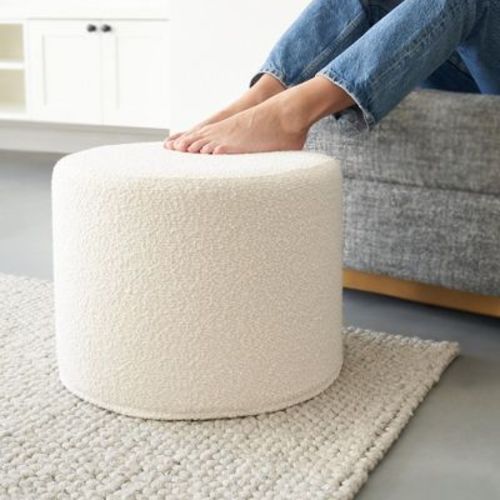 Beautiful Boucle Pouf Ottoman And Foot Rest - Elevate Your Living Room Decor With Comfort & Charm - Foam Stuffed Poof To Rest Your Feet